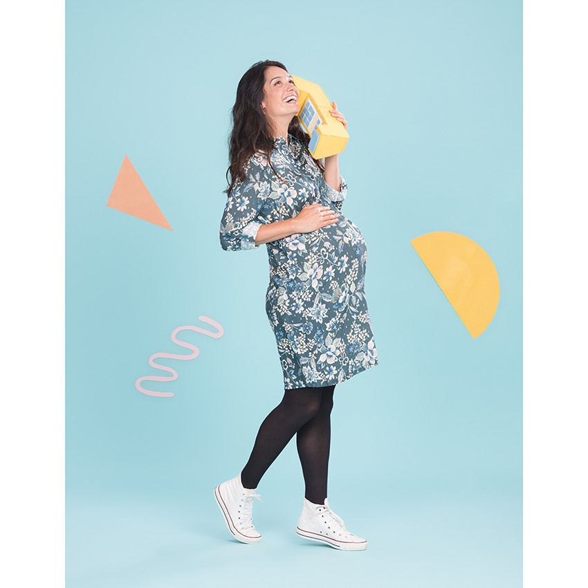 Robe de grossesse manches longues à fleurs 