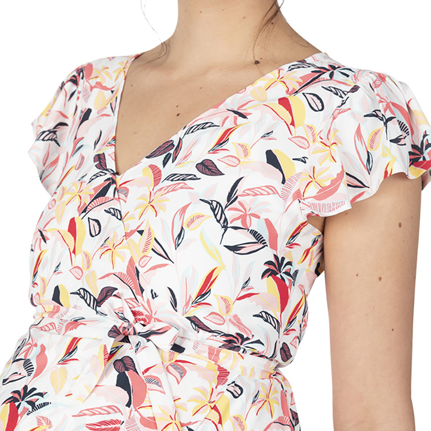 Robe longue de grossesse à manches volantées et imprimé végétal all-over 