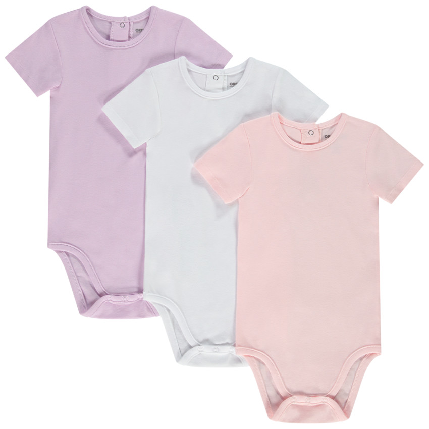 Lot de 3 bodies manches courtes unis pour bébé fille 
