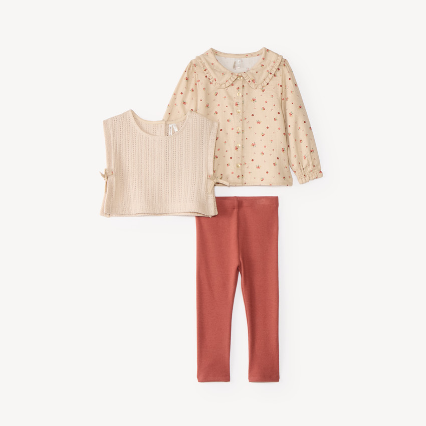 Ensemble tunique 3 pièces bébé fille motifs baie 