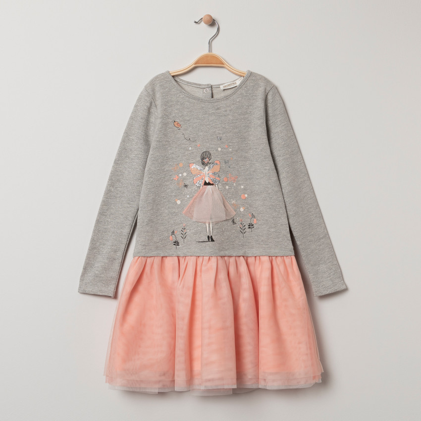 Robe manches longues bi-matière print danseuse pour enfant fille 