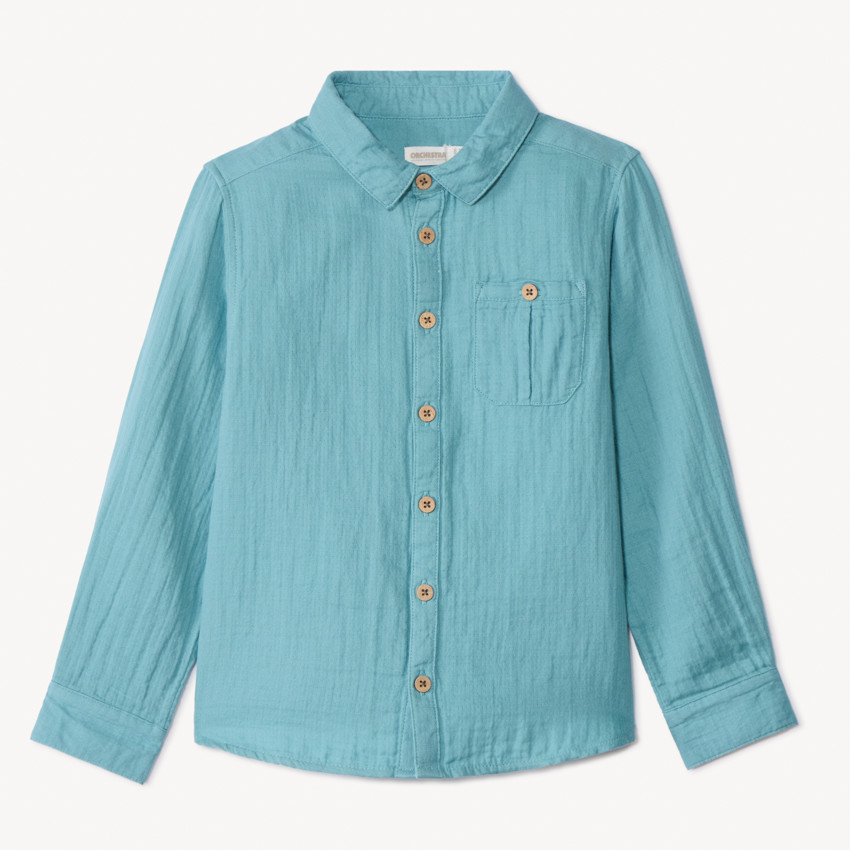 Chemise manches longues uni avec poche pour garçon