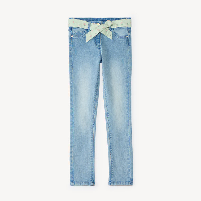 Jean slim fille avec ceinture en tissu 