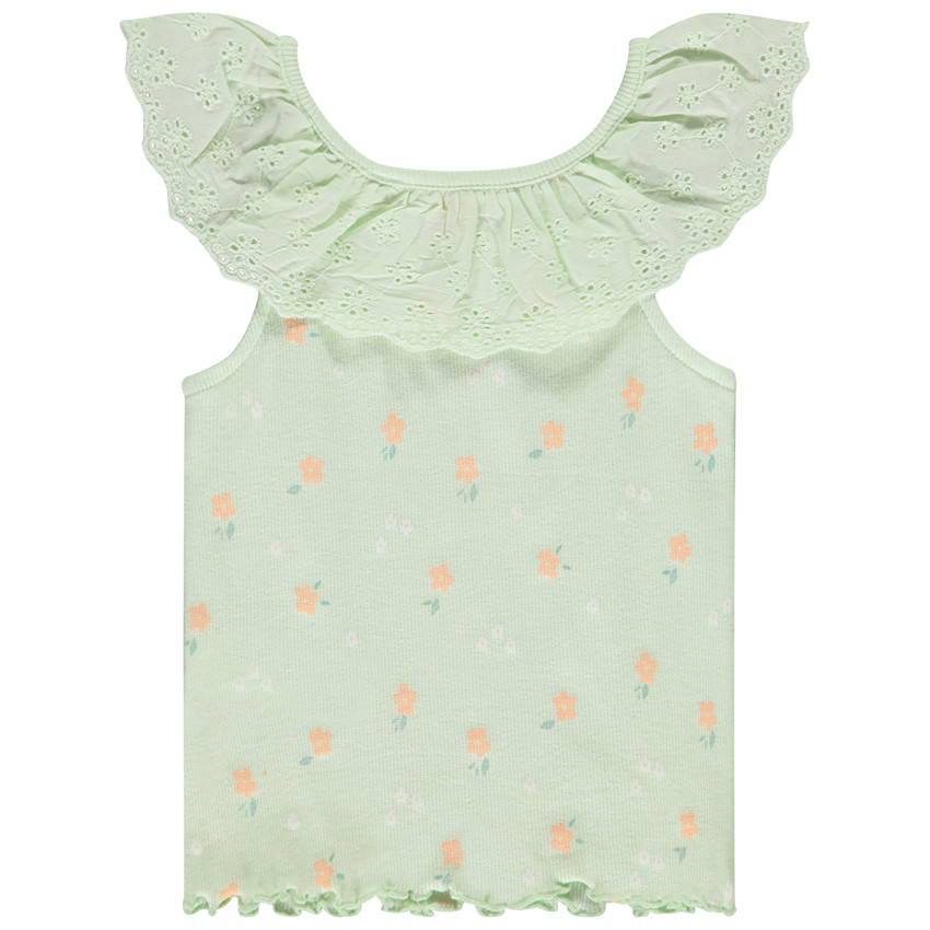 Débardeur en maille côte avec col broderie anglaise pour bébé fille  