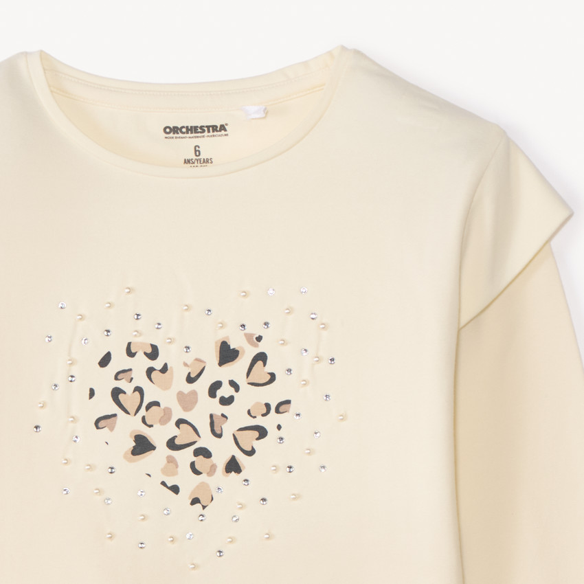 T-shirt manches longues à perles et strass pour fille 
