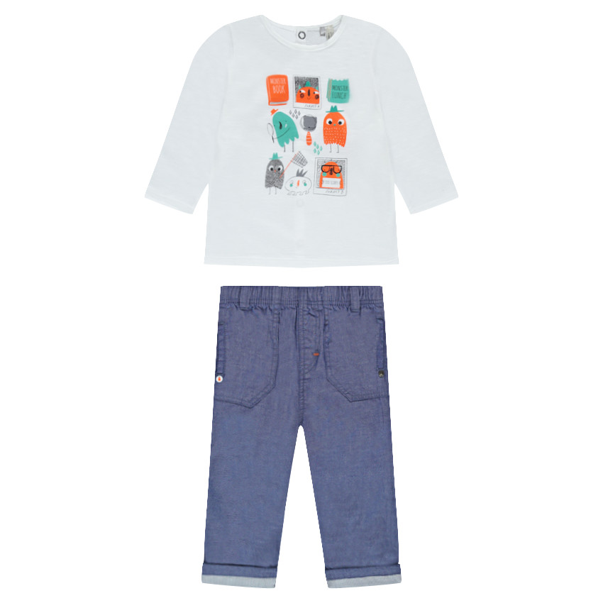 Ensemble tee-shirt manches longues printé et pantalon en chambray 