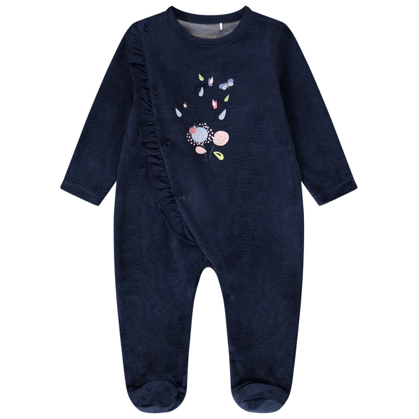 Dors-bien en velours pour bébé fille avec ouvertures différentes selon l'âge 