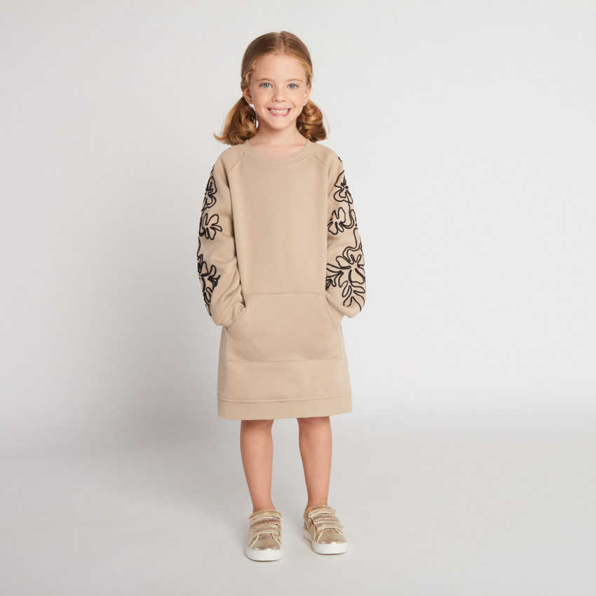 Robe sweat molletonnée avec cording sur les manches pour fille 