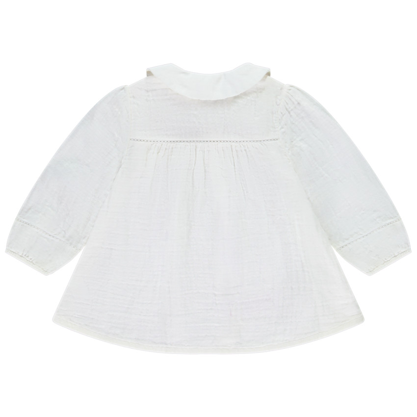 Tunique manches longues unies à col claudine brodée pour bébé fille 