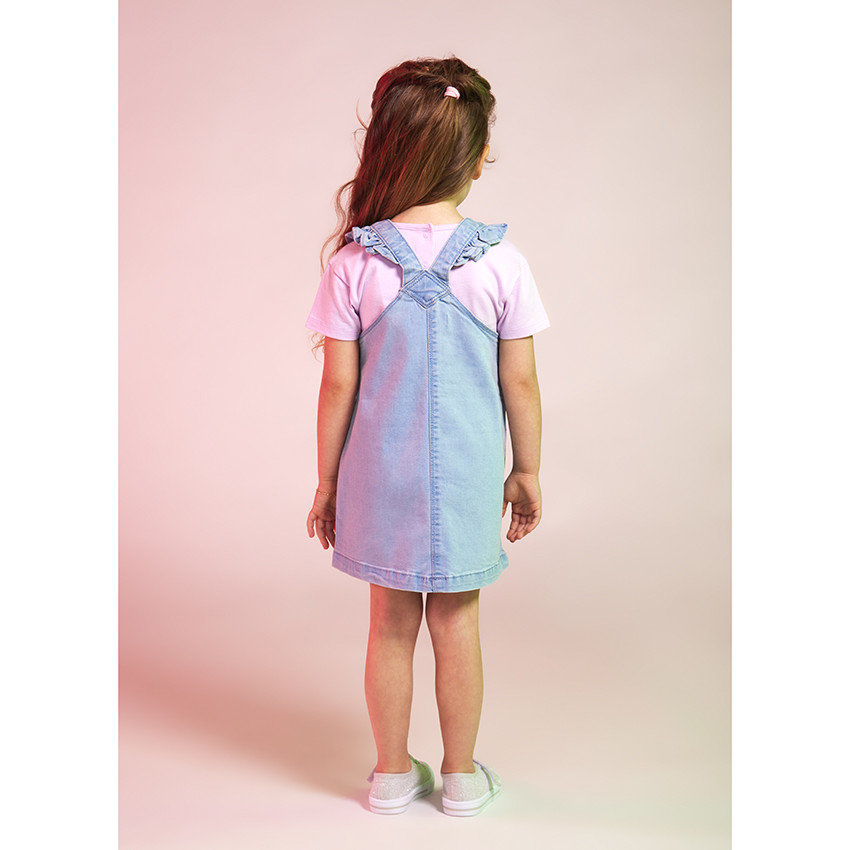 Robe salopette en denim avec boutons coeurs pour fille 