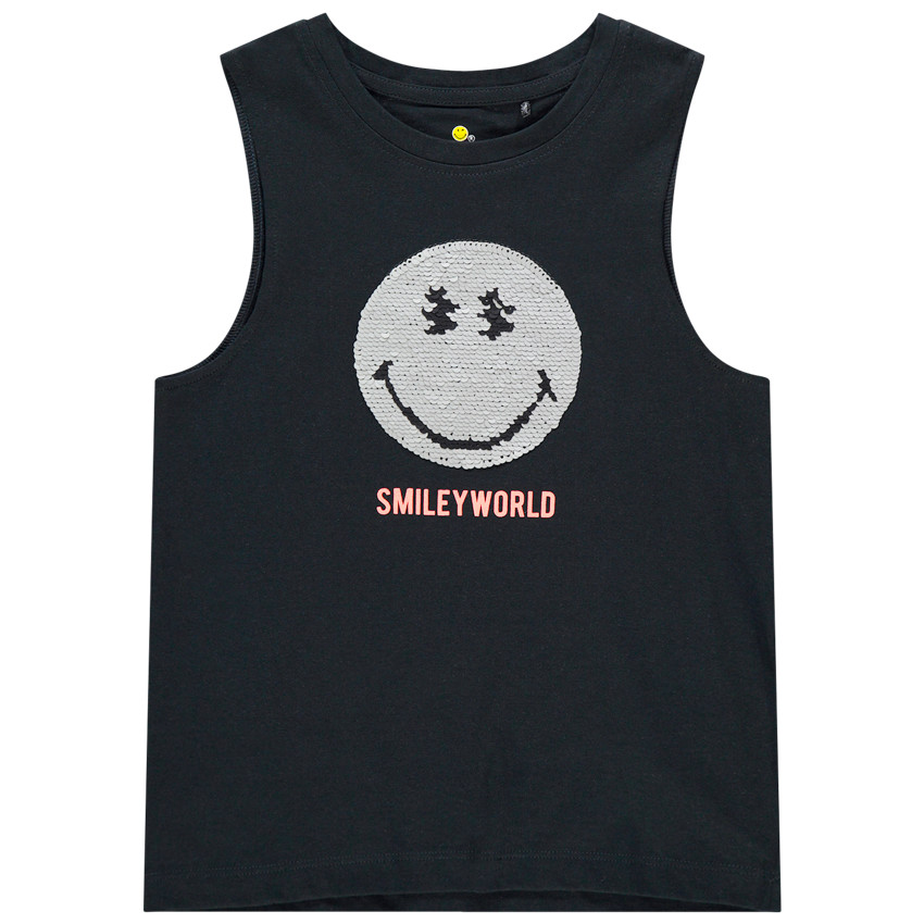 Débardeur uni motif SmileyWorld en sequins magiques 