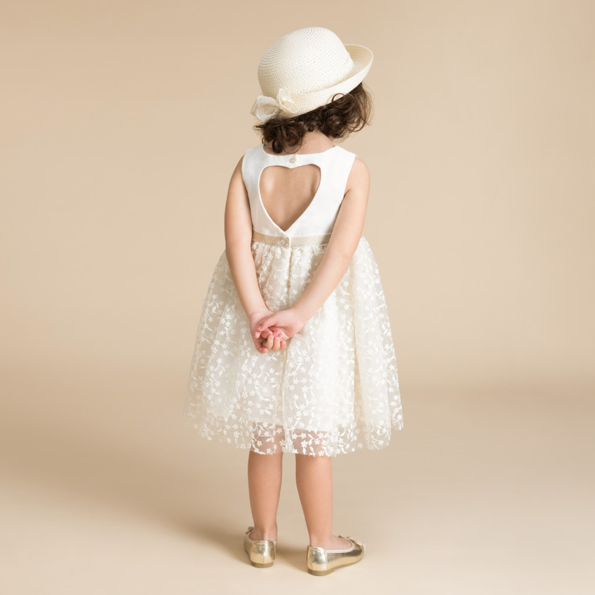 Robe de cérémonie bi-matière à dos ajouré cœur pour bébé fille 