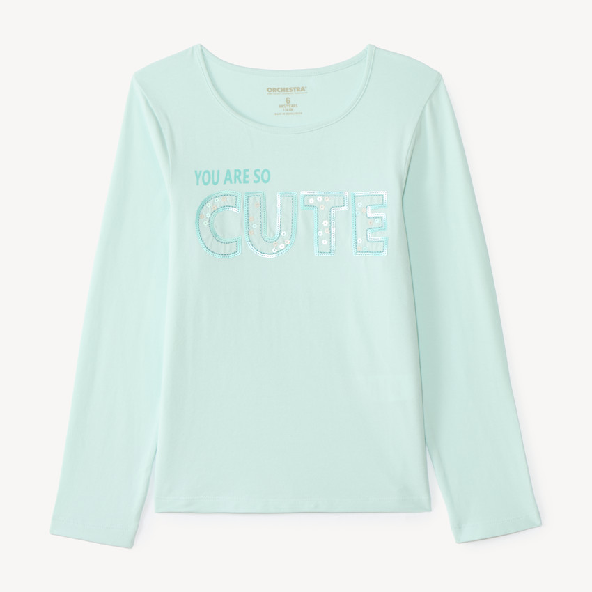 T-shirt manches longues fille print à sequins fantaisie