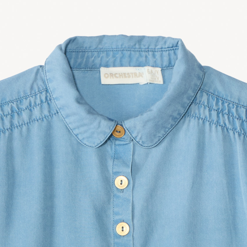 Chemise manches courtes épaules smockées fleurs en cording pour fille 