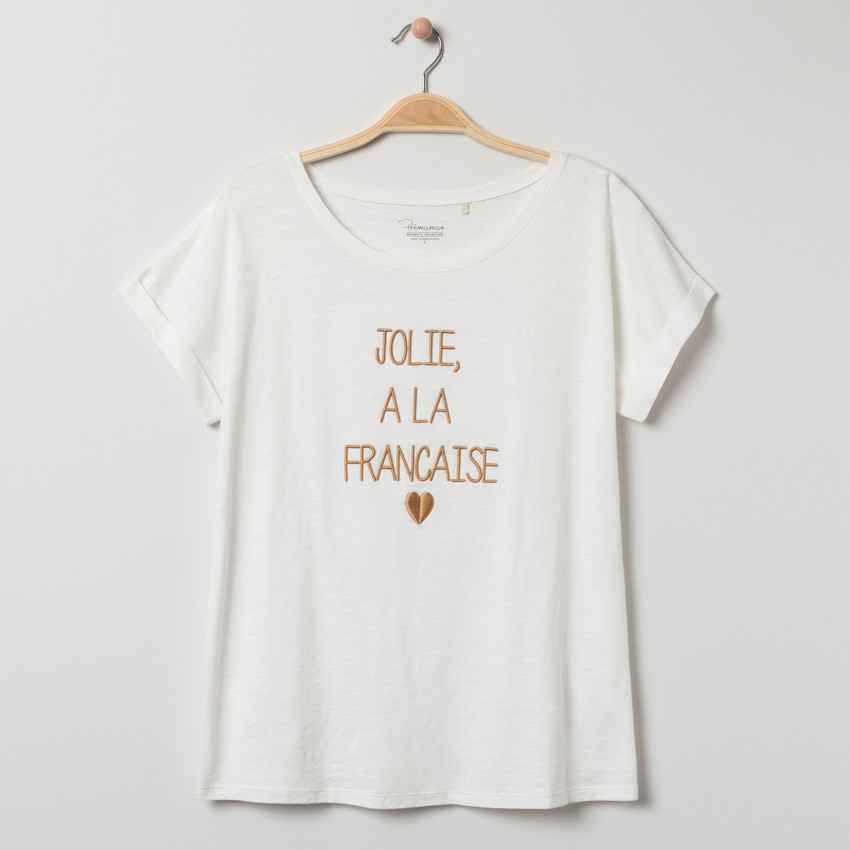 T-shirt de grossesse manches courtes à message doré brodé 