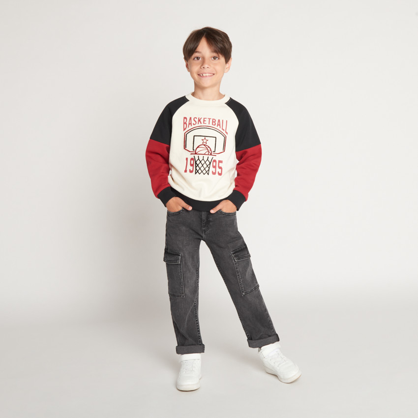 Sweat molleton effet color block motif basket pour garçon 
