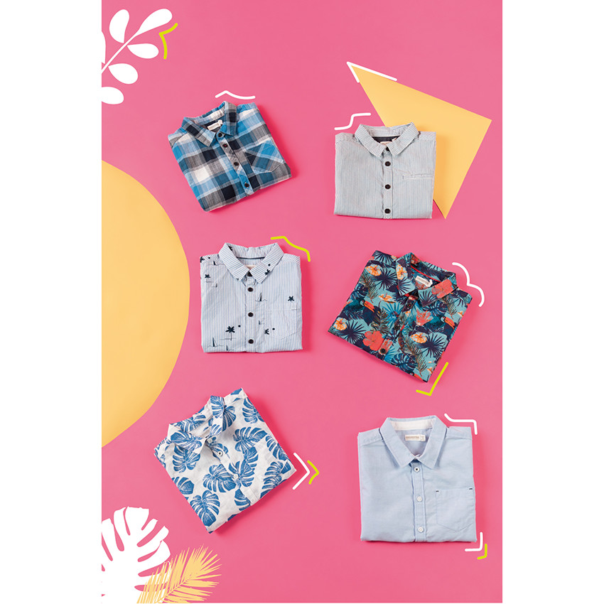 Chemise manches courtes bleue à poche 
