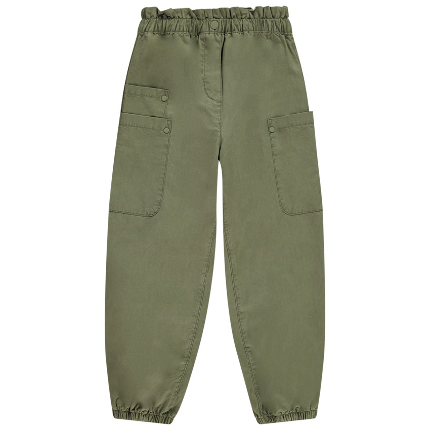 Pantalon parachute uni en toile avec grandes poches pour fille 