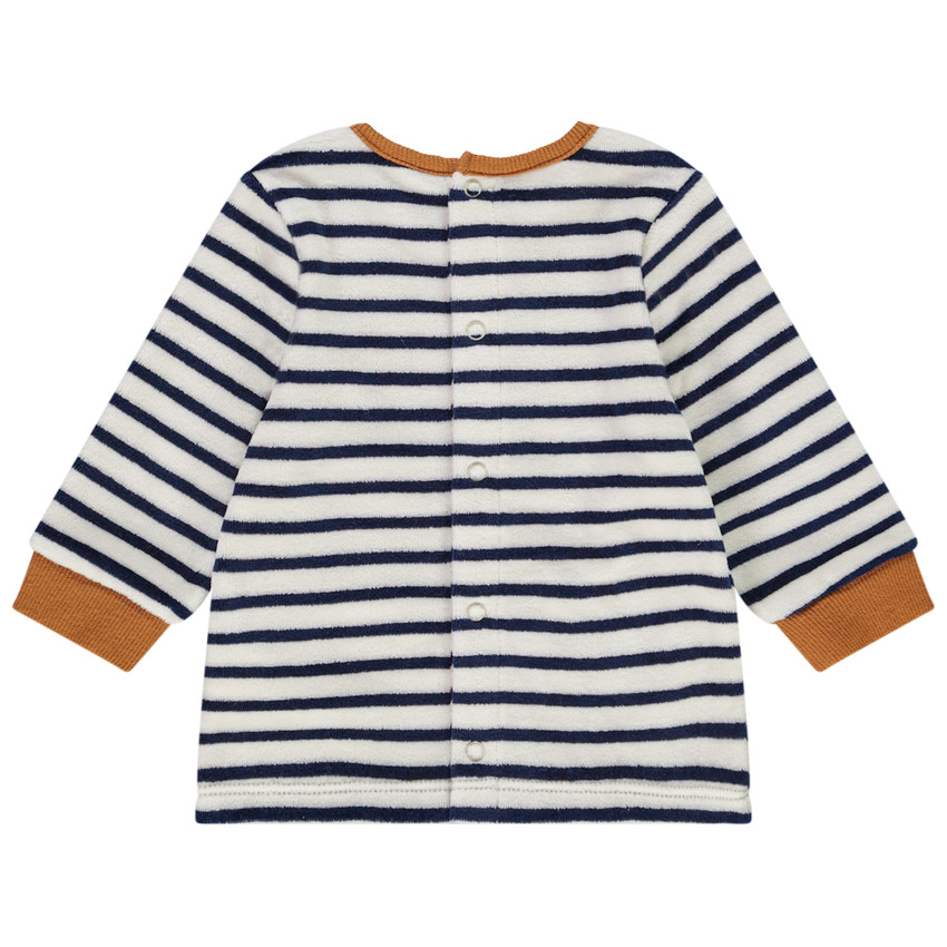 Pyjama 2 pièces en velours t-shirt à rayures ourson + pantalon uni pour bébé garçon 