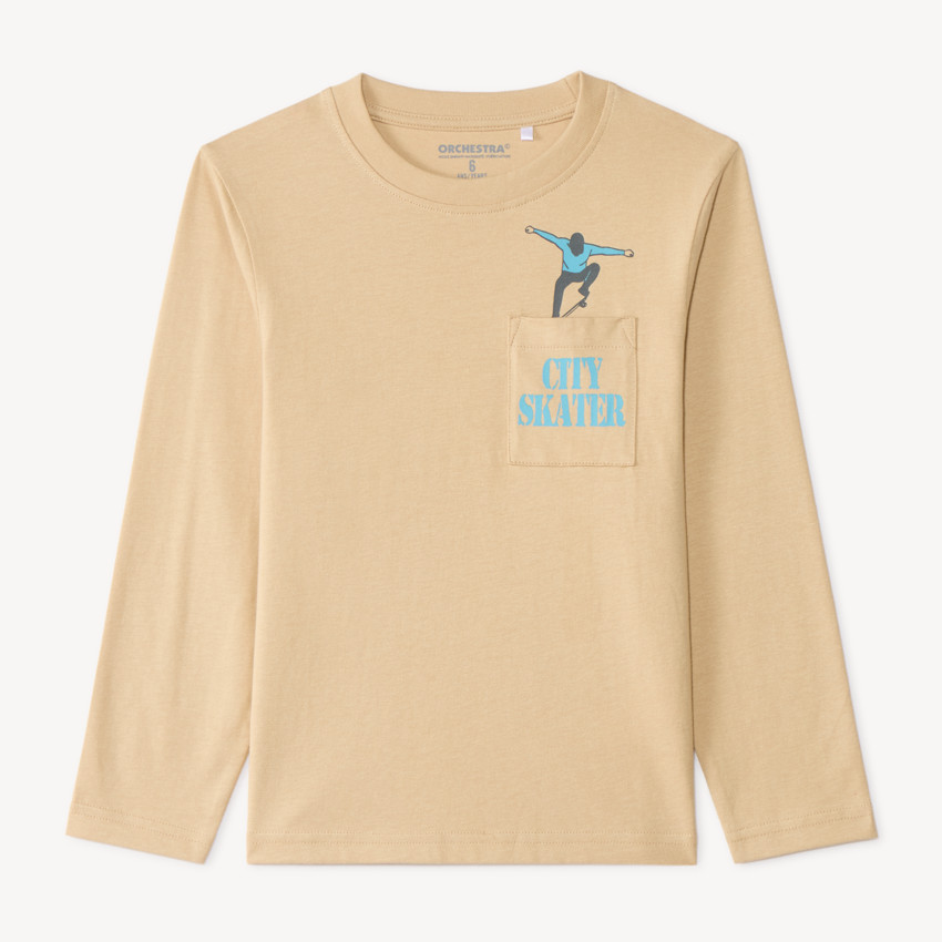 T-shirt manches longues avec poche plaquée et print fantaisie pour garçon
