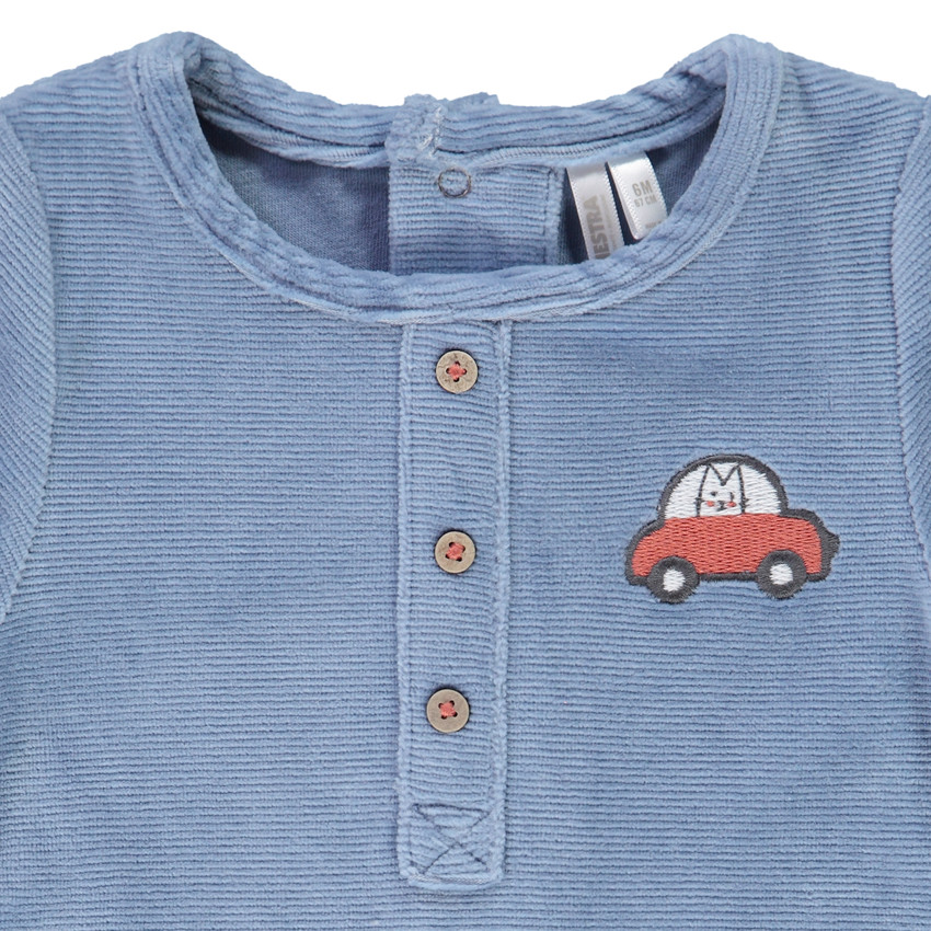 Combinaison longue en velours broderie voiture pour bébé garçon 