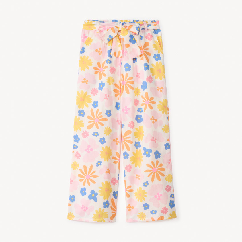Pantalon large en popeline imprimé fleurs pour fille 