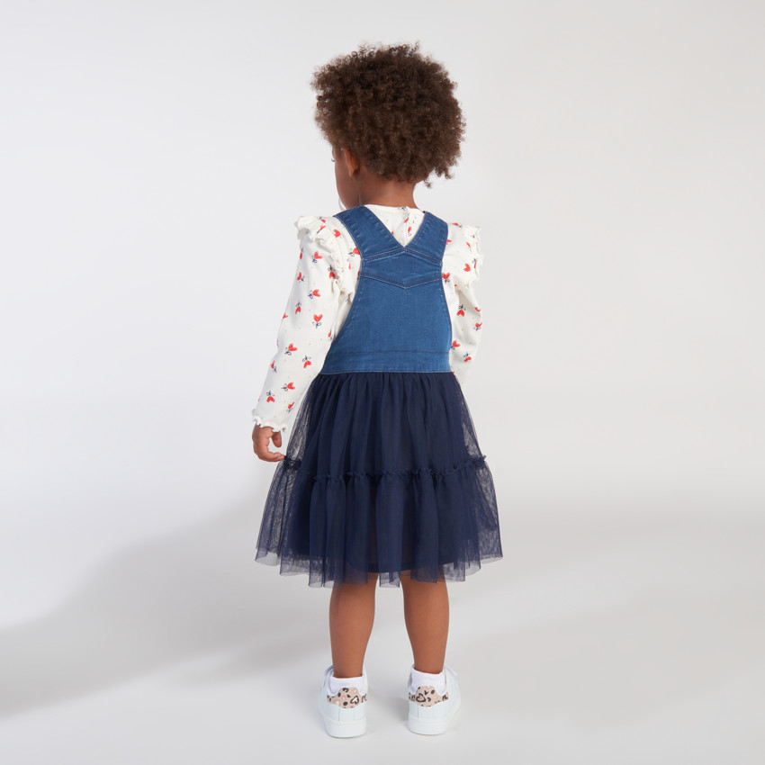 Robe salopette bi-matière pour bébé fille 