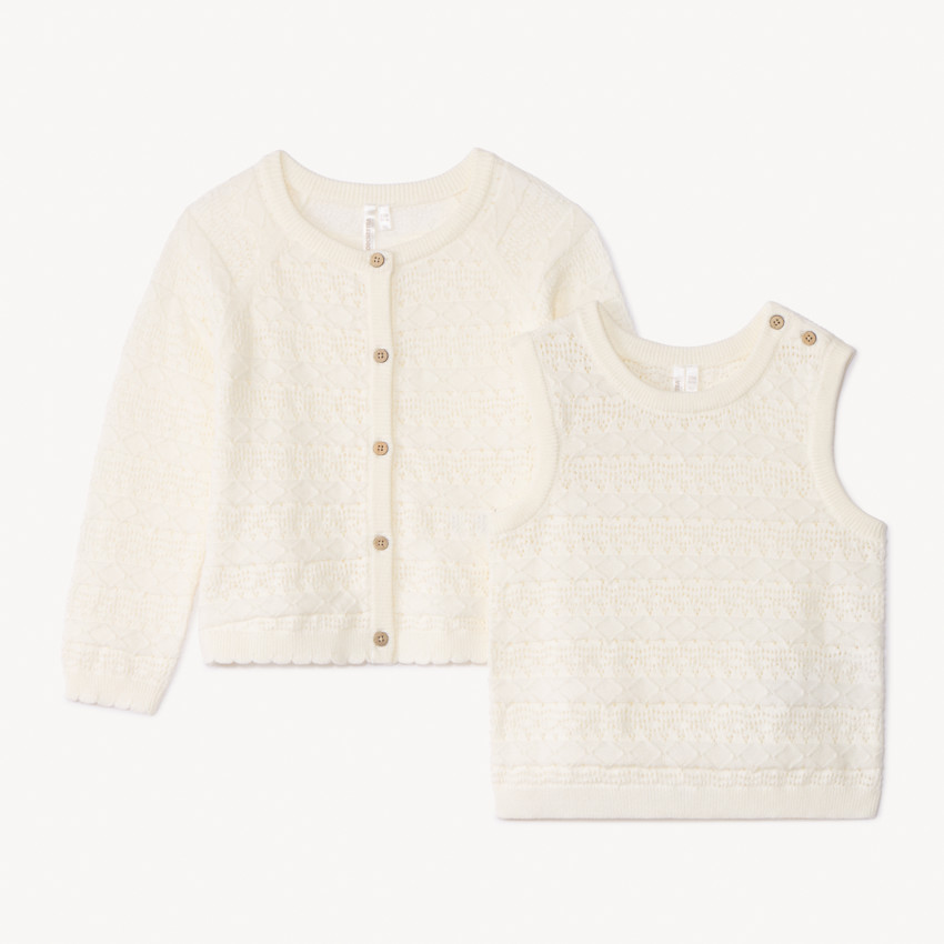 Set gilet + débardeur en tricot fantaisie pour bébé fille