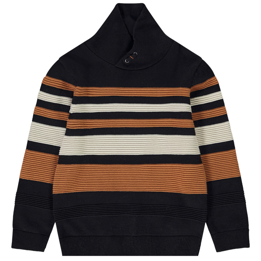 Pull rayé en tricot fantaisie et col croisé pour garçon
