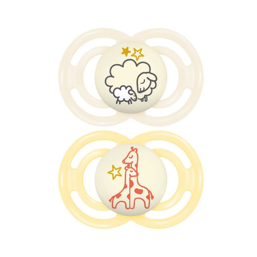 Lot de 2 sucettes silicone Perfect Nuit 18M+ animaux (modèle aléatoire) 