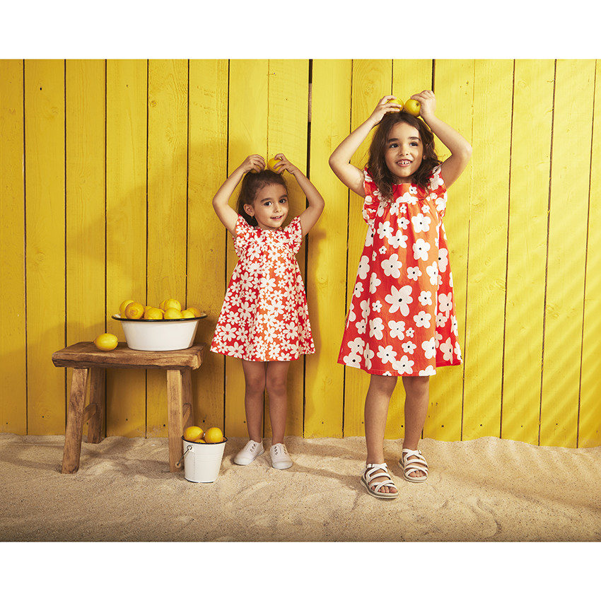 Robe manches courtes volantées imprimé fleurs pour fille 