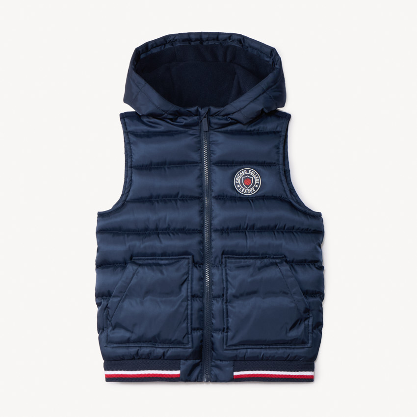 Doudoune sans manches à capuche badge gomme pour garçon