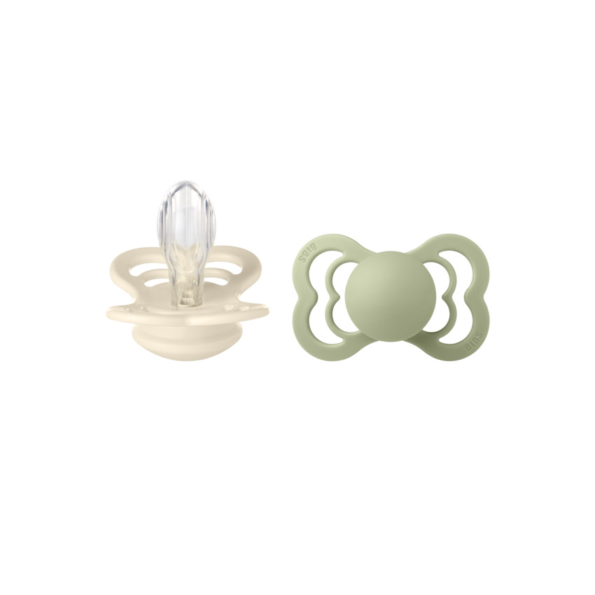 SUCETTE SILICONE BIBS Sucettes Supreme en silicone 6-12m Ivory/Sage