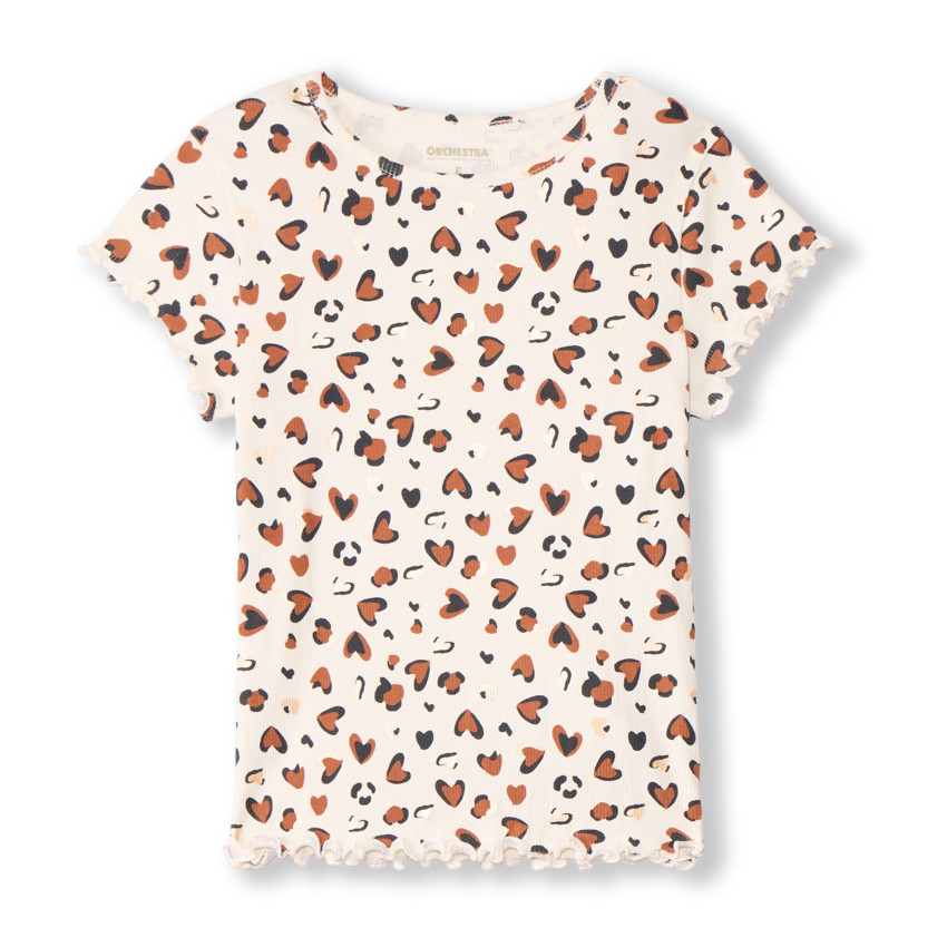 T-shirt manches courtes côtelé imprimé cœurs tachetés pour fille 