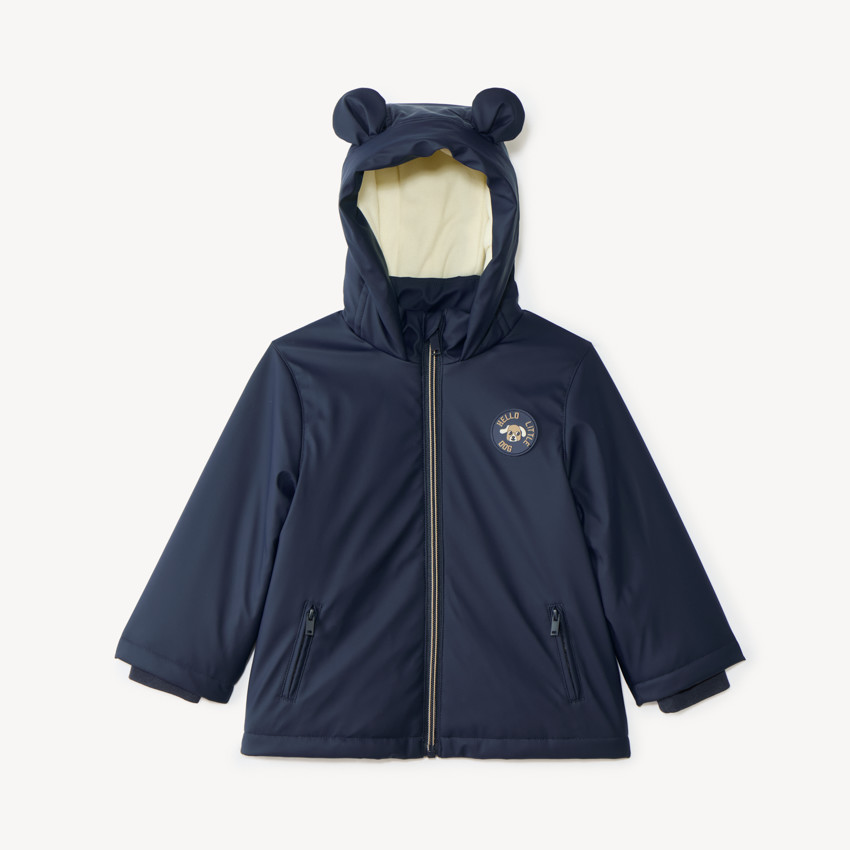 Parka gomme bébé garçon doublée micropolaire à capuche à oreilles
