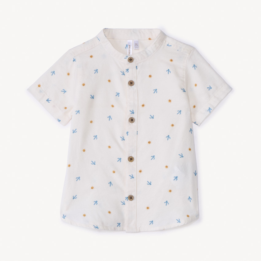 Ensemble chemise manches courtes et salopette motif soleil pour bébé garçon 