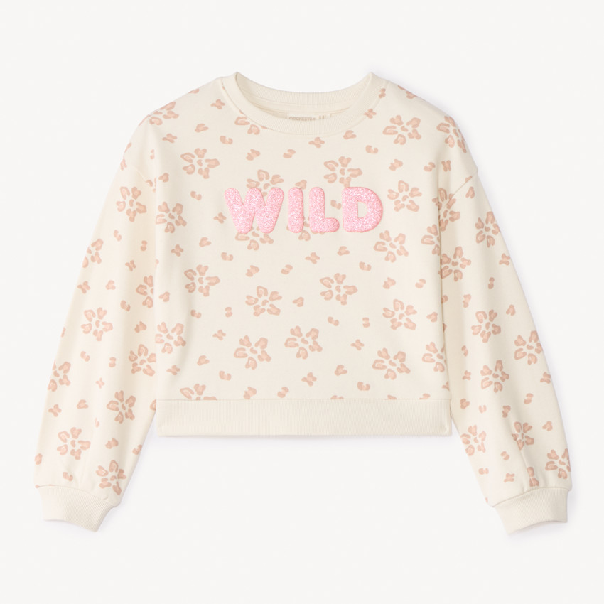 Sweat oversize en molleton print à paillettes fantaisie pour fille 