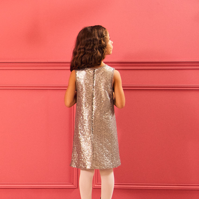 Robe de fête sans manches en sequins argentés pour fille 