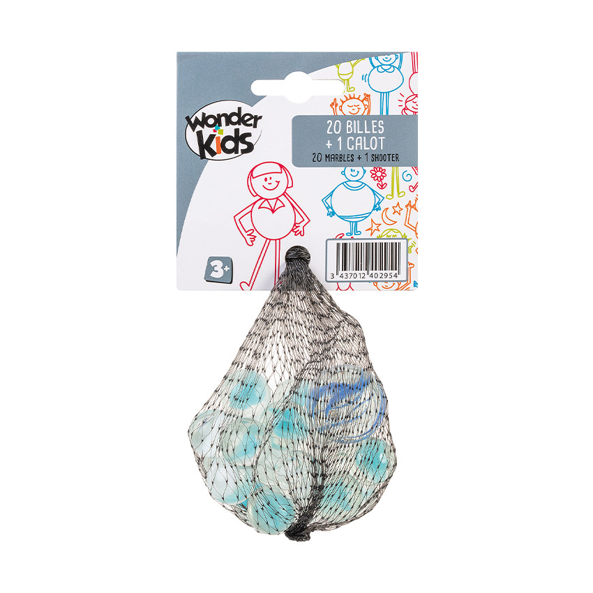 Filet de 20 billes + 1 calot en verre (modèle aléatoire) 