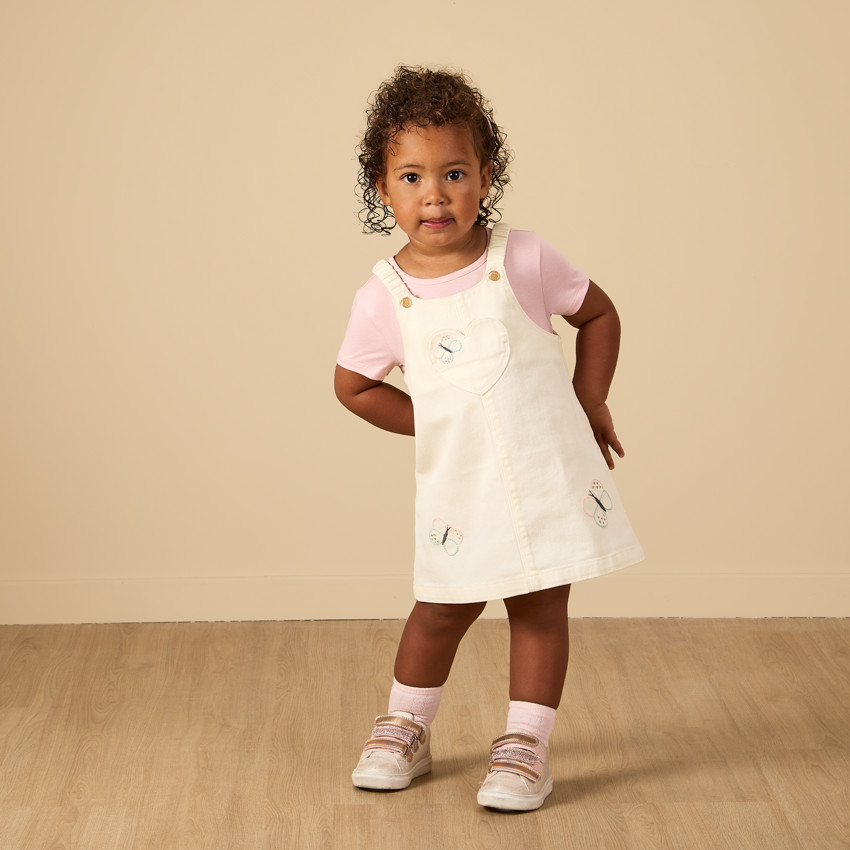 Robe salopette avec broderie papillon pour bébé fille 