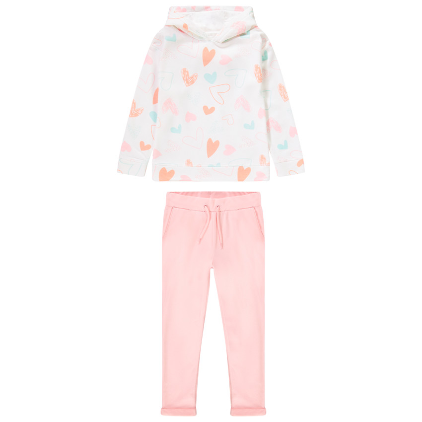 Ensemble sweat à capuche imprimé cœurs + jogging pour fille 