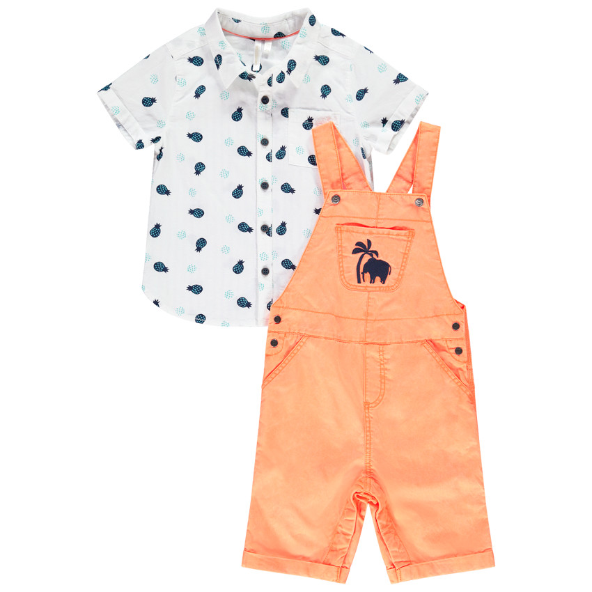 ensemble chemise imprimé ananas + salopette courte pour bébé garçon - orange