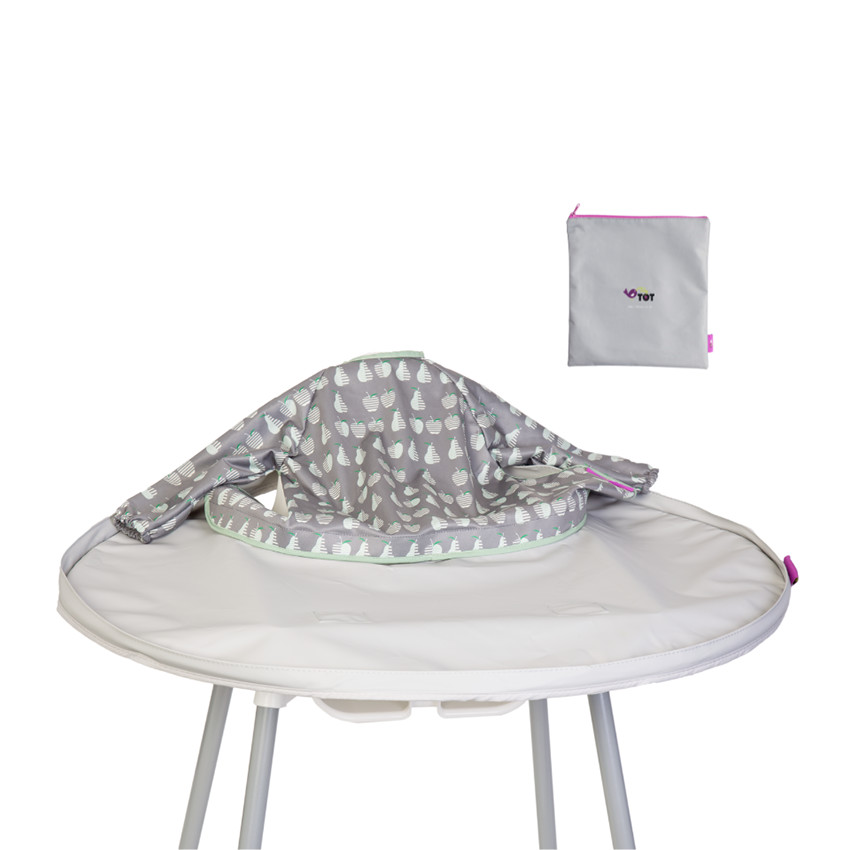 Kit bavoir et plateau imperméable imprimé fruits/gris clair 