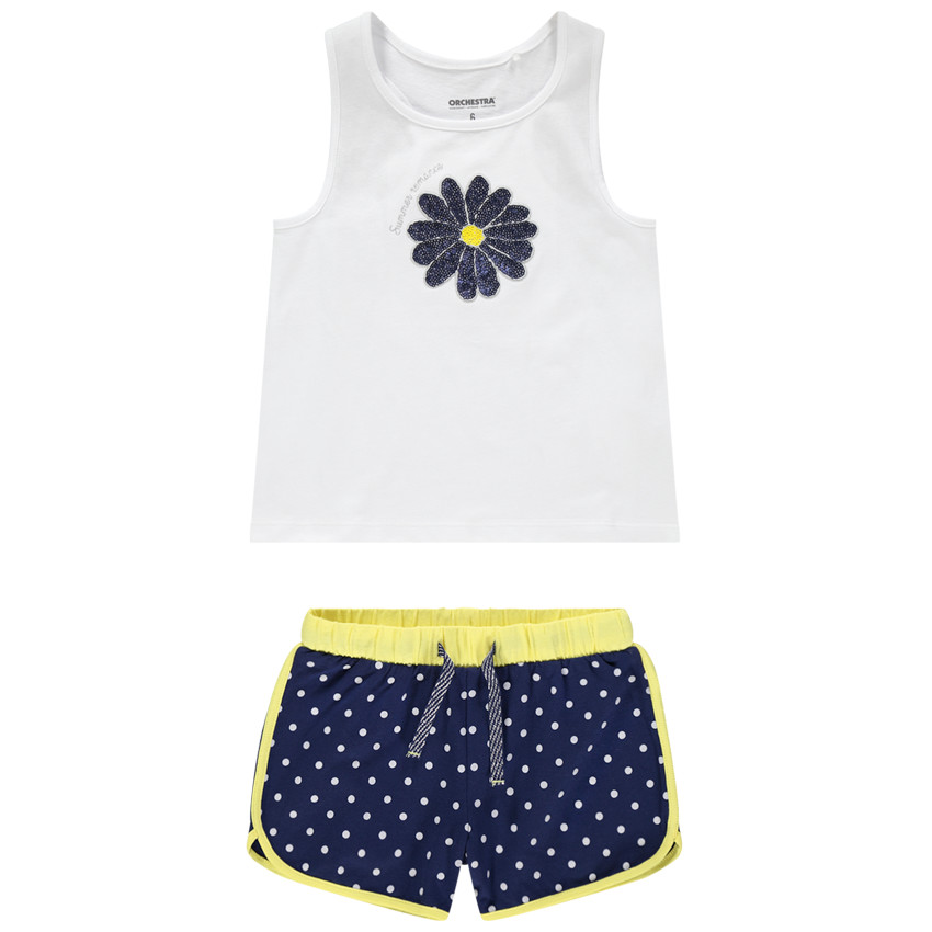 Ensemble à fleurs en sequins et short à pois 