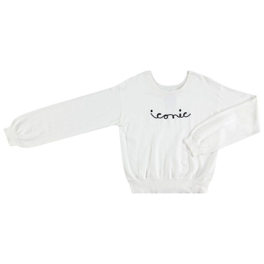 Junior - Pull en tricot avec inscription en cordelette et noeud au dos 