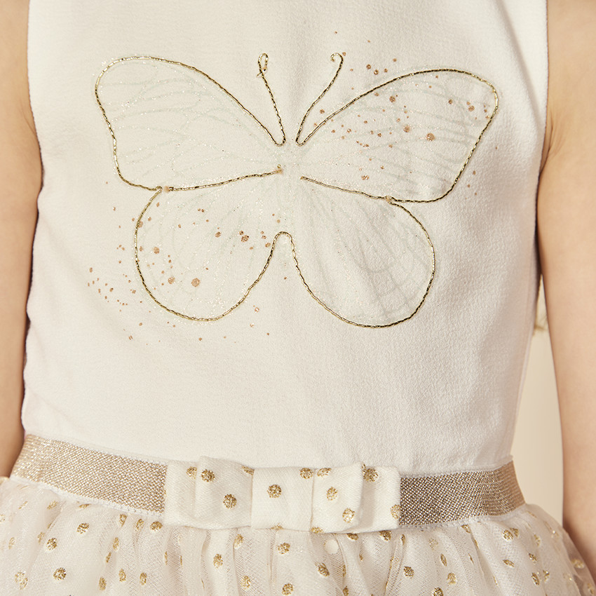 Robe de cérémonie en crêpe et tulle pour fille 
