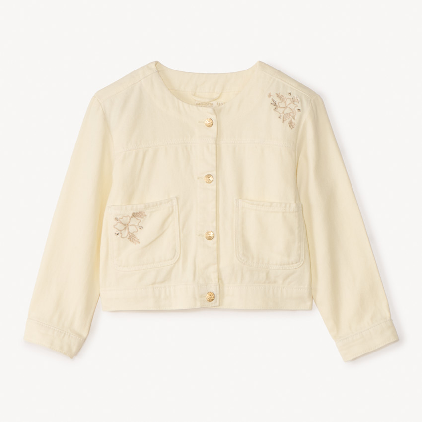 Veste manches longues en denim uni brodée pour fille