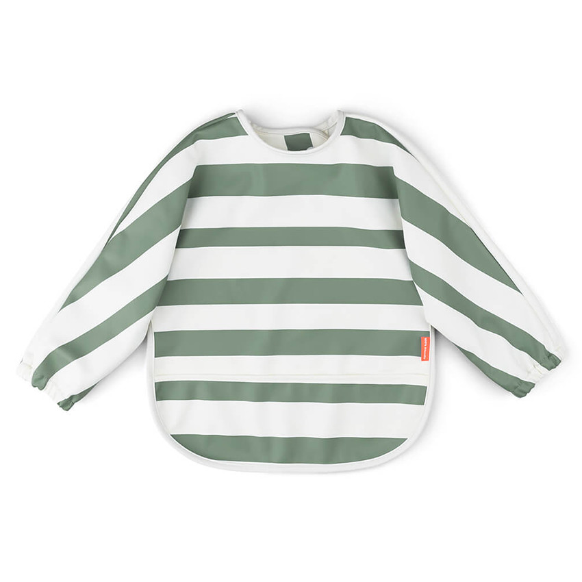Bavoir imperméable avec poche et manches longues Stripes Vert 