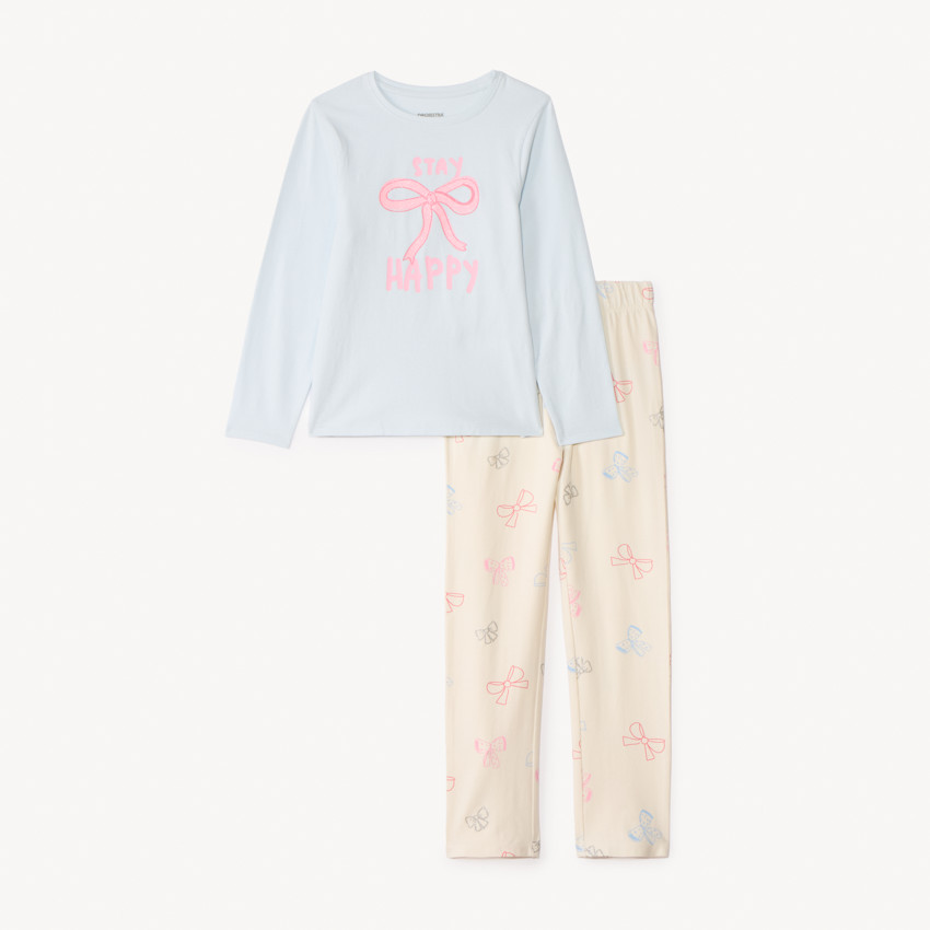 Set pyjama long en jersey motifs nœuds pour fille