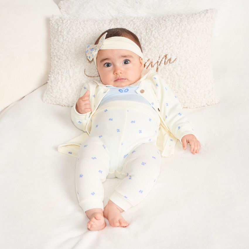 Ensemble 3 pièces Body col claudine + gilet + pantalon imprimé papillons pour bébé fille
